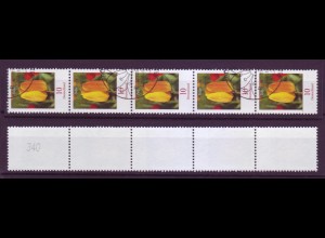 Bund 2484 RM 5er Streifen mit gerade Nummer Blumen Tulpe 10 C mit ESST Bonn