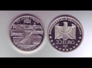 Silbermünze 10 Euro spiegelglanz 2002 100 Jahre U-Bahn 