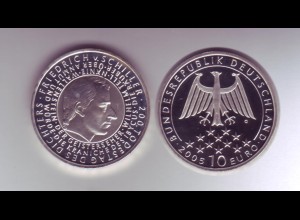 Silbermünze 10 Euro spiegelglanz 2005 Friedrich v. Schiller 