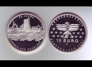 Silbermünze 10 Euro spiegelglanz 2007 50 Jahre Saarland 