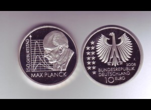 Silbermünze 10 Euro spiegelglanz 2008 Max Planck 