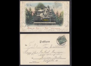Ansichtskarte Gruss aus Essen a. d. Ruhr Krupps Denkmal gestempelt 1901