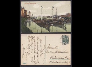 Ansichtskarte Düsseldorf Hafenansicht gestempelt 1915
