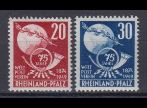 Französische Zone Rheinland Pfalz 51-52 75 Jahre Weltpostverein 20 Pf + 30 Pf **
