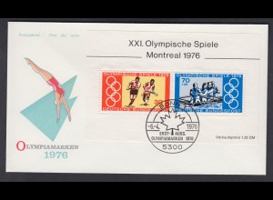 Bund FDC mit Block 12 Olympische Sommerspiele Montreal ESST Bonn 6.4.1976