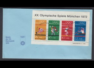 Bund Brief mit Block 8 Olympische Spiele München 1972 ESST München 18.08.1973