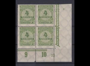 Deutsches Reich 316 AP Eckrand rechts unten 4er Block + Pl. Nr. 22 Ziffern **