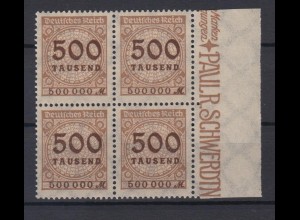 Deutsches Reich 313 AP Seitenrand rechts 4er Block Ziffern 500 Tsd M **/3