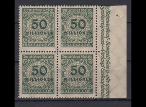 Deutsches Reich 321 AP mit Seitenrand rechts 4er Block Ziffern 50 Mio M ** /3