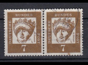 Bund 348y waagerechtes Paar Bedeutende Deutsche 7 Pf gestempelt /2