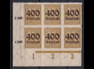 Deutsches Reich 298 Eckrand li. unten 6er Bl. Ziffern 400 Tsd auf 25 Pf **