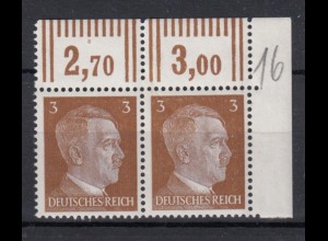 Deutsches Reich 782 Eckrand rechts oben waagerechtes Paar Adolf Hitler 3 Pf **