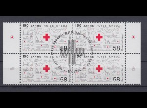 Bund 2998 4er Block mit Seitenrand 150 Jahre Rotes Kreuz 58 C ESST Berlin