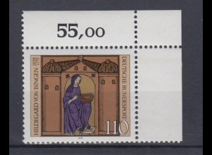 Bund 1018 Eckrand rechts oben Hildegard von Bingen 110 Pf postfrisch