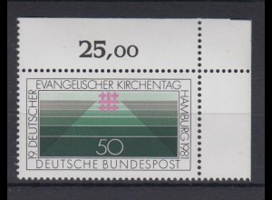 Bund 1098 Eckrand rechts oben Evangelischer Kirchentag Hamburg 50 Pf postfrisch