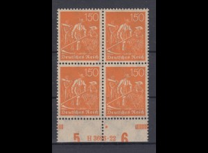 Deutsches Reich 189 mit Unterrand 4er Block + HAN Schnitter 150 Pf postfrisch /4