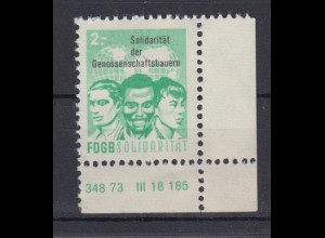 DDR Spendenmarken FDGB Druckvermerk Eckrand rechts unten 2 Mark postfrisch 