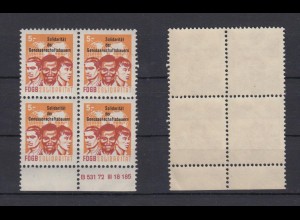 DDR Spendenmarken FDGB Druckvermerk im Unterrand 4er Block 5 Mark postfrisch 