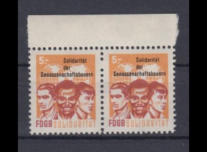 DDR Spendenmarken FDGB 1 fehlendes Zahnloch mit Oberrand waager. Paar 5 Mark **
