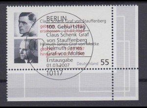 Bund 2590 Eckrand rechts unten Stauffenberg und Moltke 55 C ESST Berlin
