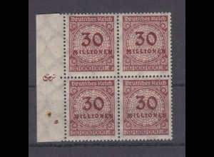 Deutsches Reich 320 AW 4er Block Bogenwertzähler Kreis mit Rosetten 30 Mio **/3