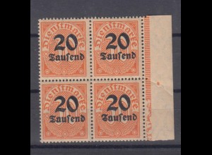 Deutsches Reich Dienst D 90 Seitenrand rechts 4er Block 20 Tsd M auf 30 Pf ** /4