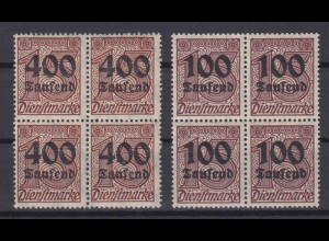 Deutsches Reich Dienst D 94 2 Farbvarianten 4er Block 100 Tsd M auf 15 Pf **