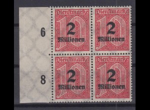 Deutsches Reich Dienst D 97 mit Seitenrand links 4er Block 2 Mio M auf 10 Pf **