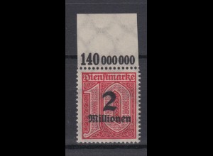 Deutsches Reich Dienst D 97 mit Oberrand 2 Mio M auf 10 Pf postfrisch