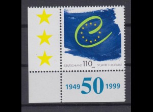 Bund 2049 Eckrand links unten 50 Jahre Europarat 110 Pf postfrisch
