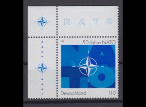Bund 2039 Eckrand links oben 50 Jahre Nordatlantikpakt NATO 110 Pf postfrisch