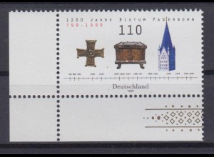 Bund 2060 Eckrand links unten 1200 Jahre Bistum Paderborn 110 Pf postfrisch
