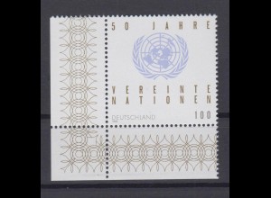 Bund 1804 Eckrand links unten 50 Jahre Vereinte Nation 100 Pf postfrisch