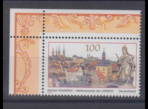 Bund 1881 Eckrand links oben UNESCO-Welterbe Altstadt Bamberg 100 Pf postfrisch
