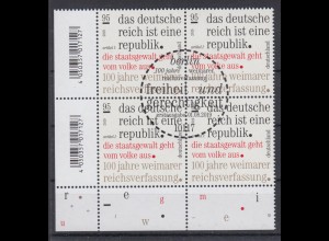 Bund 3488 mit EAN Eckrand rechts unten 4er Block Weimarer Reichsverfassung 95C 