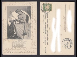 Ansichtskarte Gretchen am Spinnrad mit Vers Lambrecht 1903