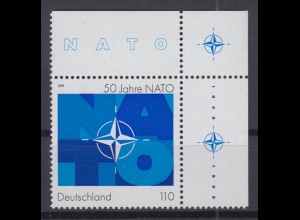 Bund 2039 Eckrand rechts oben 50 Jahre Nordatlantikpakt NATO 110 Pf postfrisch