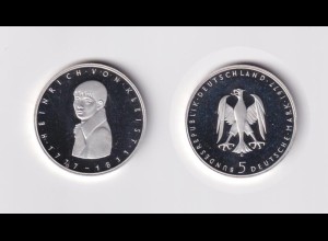Silbermünze 5 DM 1977 G Heinrich von Kleist polierte Platte 