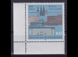 Bund 1370 Eckrand links unten 600 Jahre Kölner Universität 80 Pf postfrisch