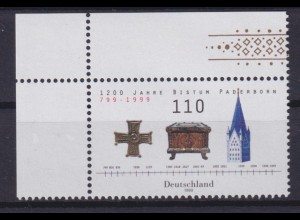 Bund 2060 Eckrand links oben 1200 Jahre Bistum Paderborn 110 Pf postfrisch