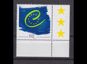 Bund 2049 Eckrand rechts unten 50 Jahre Europarat 110 Pf postfrisch