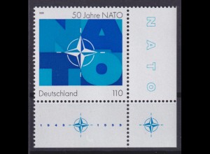 Bund 2039 Eckrand rechts unten 50 Jahre Nordatlantikpakt NATO 110 Pf postfrisch