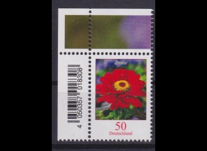 Bund 3535 EAN-Code Eckrand links oben Blumen Zinnie 50 C postfrisch