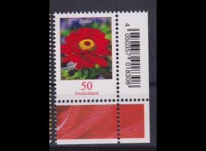 Bund 3535 EAN-Code Eckrand rechts unten Blumen Zinnie 50 C postfrisch