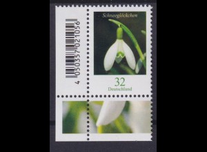 Bund 3655 EAN-Code Eckrand links unten Blumen Schneeglöckchen 32 C postfrisch