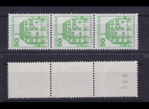 Berlin 615 RM 3er Streifen mit gerader Nummer Burgen+Schlösser 50 Pf postfrisch