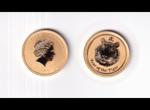 Goldmünze Australien 1/4 OZ Jahr des Tigers Lunar II 25 Dollar 2010 in Kapsel
