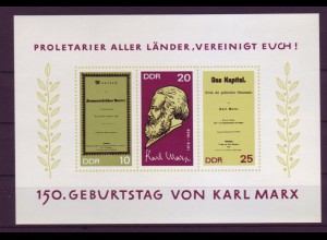 DDR Block 27 150. Geburtstag von Karl Marx 10, 20, 25 Pf postfrisch