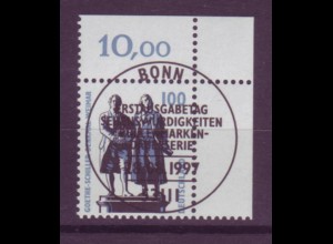 Bund 1934 Eckrand rechts oben SWK 100 Pf mit Ersttagsstempel Bonn