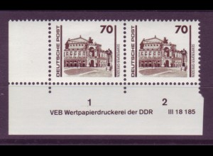 DDR 3348 Druckvermerk Eckrand links unten Bauwerke 70 Pf DDR postfrisch 